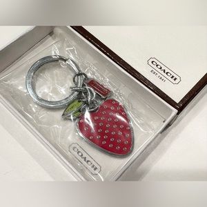 Coach Strawberry Silver Metal Hardware Keychain Fob NIB